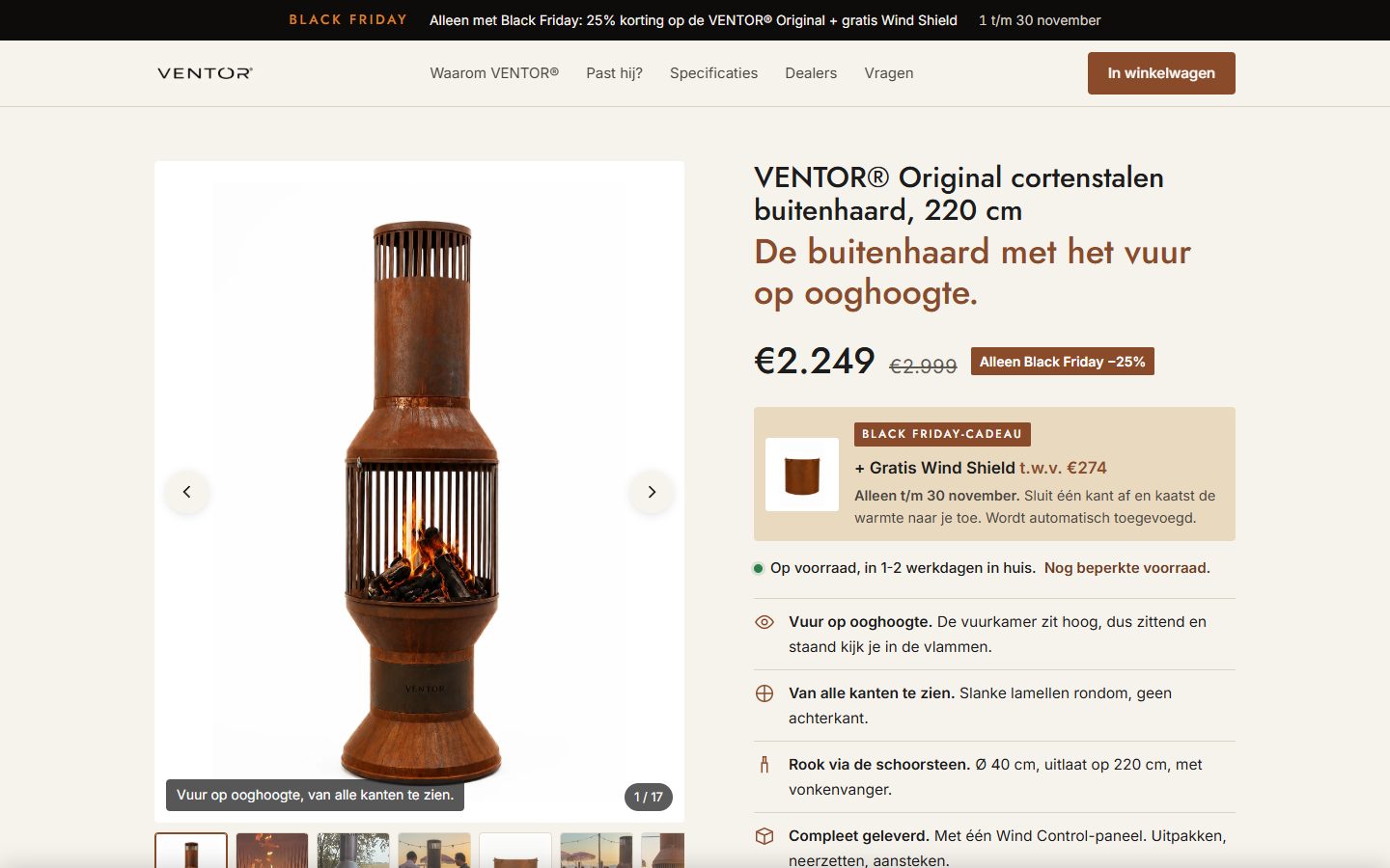 De consumentenpagina op desktop